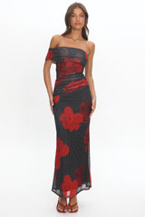 Gala One-Shoulder Maxi Dress Rose Black