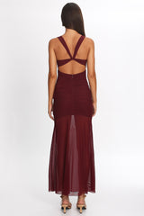 Sade Sheer Panel Ruched Maxi Dress Wine