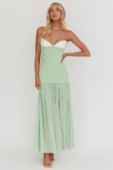 Unspoken Sweetheart Neckline Sheer Hem Maxi Dress Sage