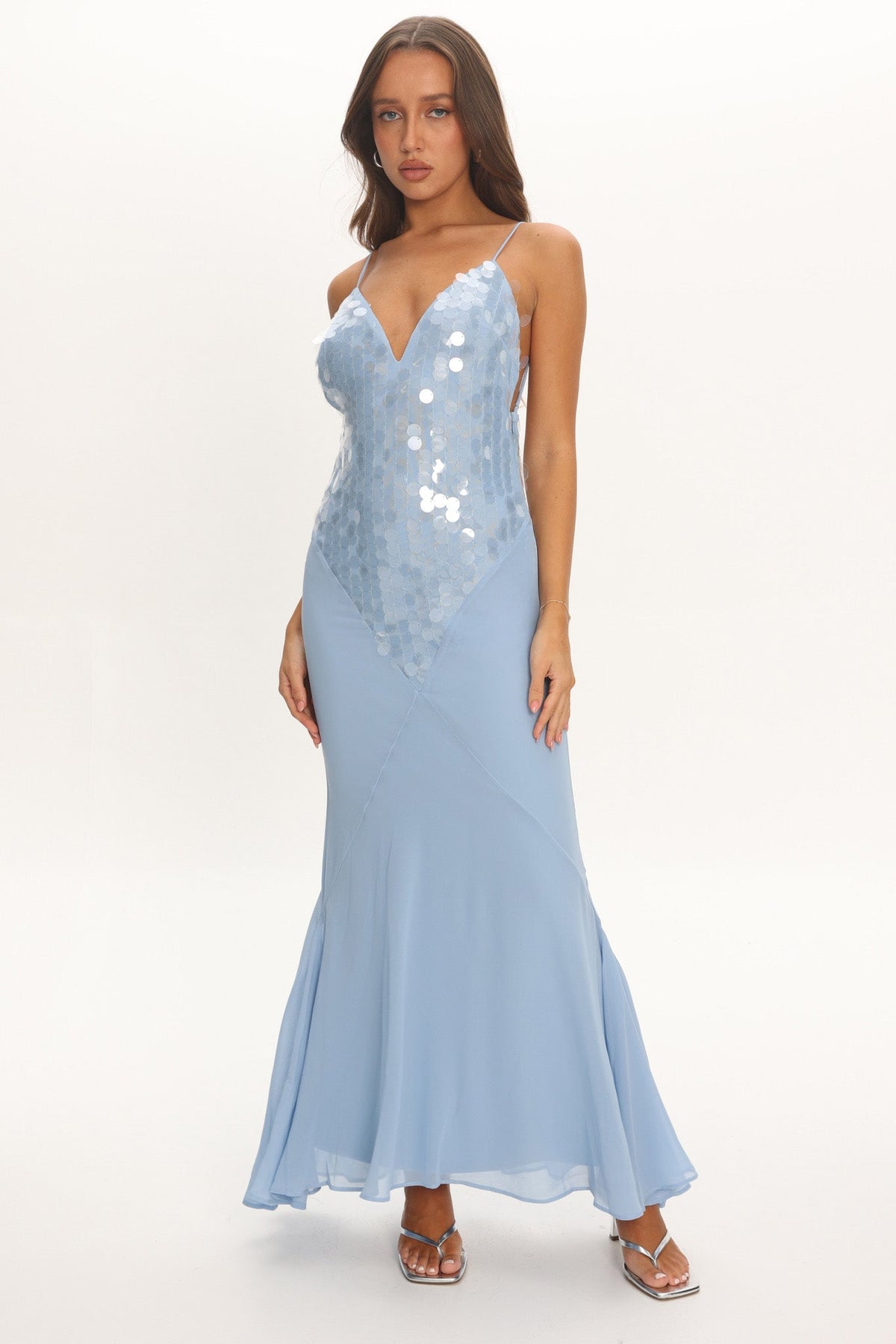 Meranda V-Neck Maxi Dress Sequin Blue