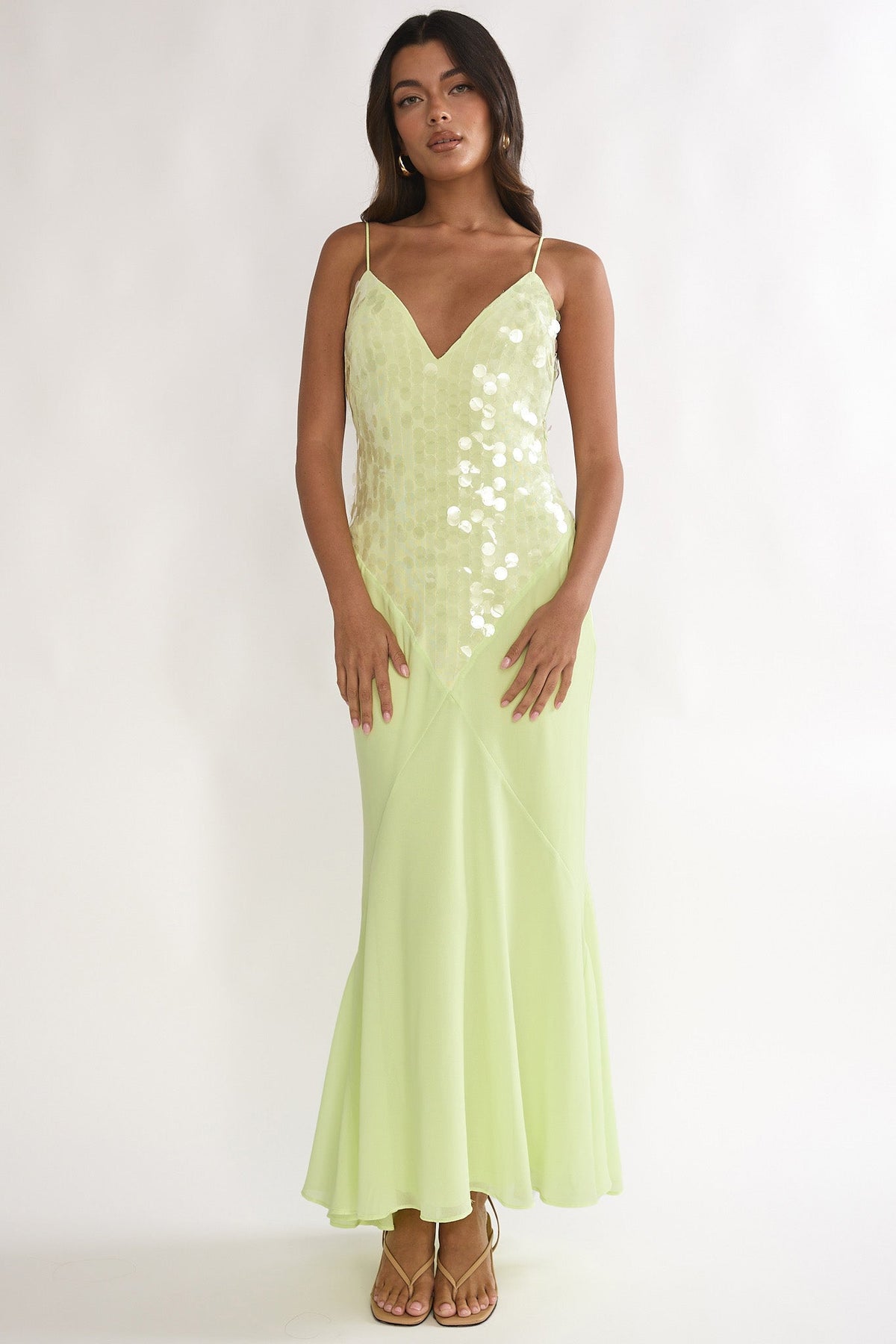 Meranda V-Neck Maxi Dress Sequin Yellow