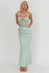 Sandy Shell Buckle Halter Maxi Dress Sage
