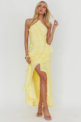 Nerisse Textured Frill Halter Maxi Dress Lemon