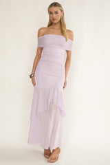 Kiarna Off-Shoulder Mesh Maxi Dress Lilac