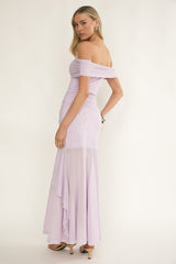 Kiarna Off-Shoulder Mesh Maxi Dress Lilac