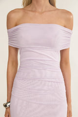 Kiarna Off-Shoulder Mesh Maxi Dress Lilac