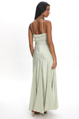 Caryn Frill Trim Godet Maxi Dress Sage