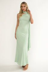 Ilyse Neck Scarf One-Shoulder Maxi Dress Mint