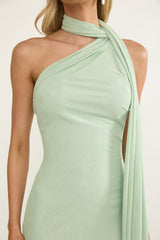 Ilyse Neck Scarf One-Shoulder Maxi Dress Mint