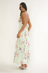 Elenya Strappy Back Ruffle Trim Maxi Dress Mint Floral
