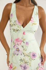 Elenya Strappy Back Ruffle Trim Maxi Dress Mint Floral