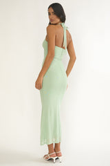 Yavira Twist Bodice Mesh Maxi Dress Sage