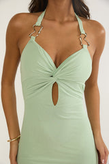Yavira Twist Bodice Mesh Maxi Dress Sage