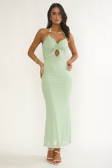 Yavira Twist Bodice Mesh Maxi Dress Sage