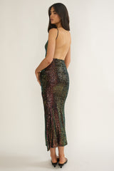 Zaretha Backless Split Maxi Dress Sequin Black/Gold