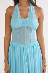Jovella Halterneck Mesh Dress Blue