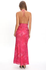 Shanna Plunging Halterneck Maxi Dress Fuchsia
