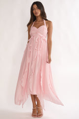 Spirit Frill Trim Halterneck Maxi Dress Pink