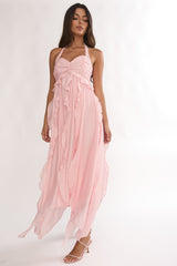Spirit Frill Trim Halterneck Maxi Dress Pink