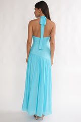 To The Sky Halterneck Maxi Dress Aqua