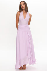 Luella Textured Halter Split Maxi Dress Lilac