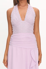 Luella Textured Halter Split Maxi Dress Lilac