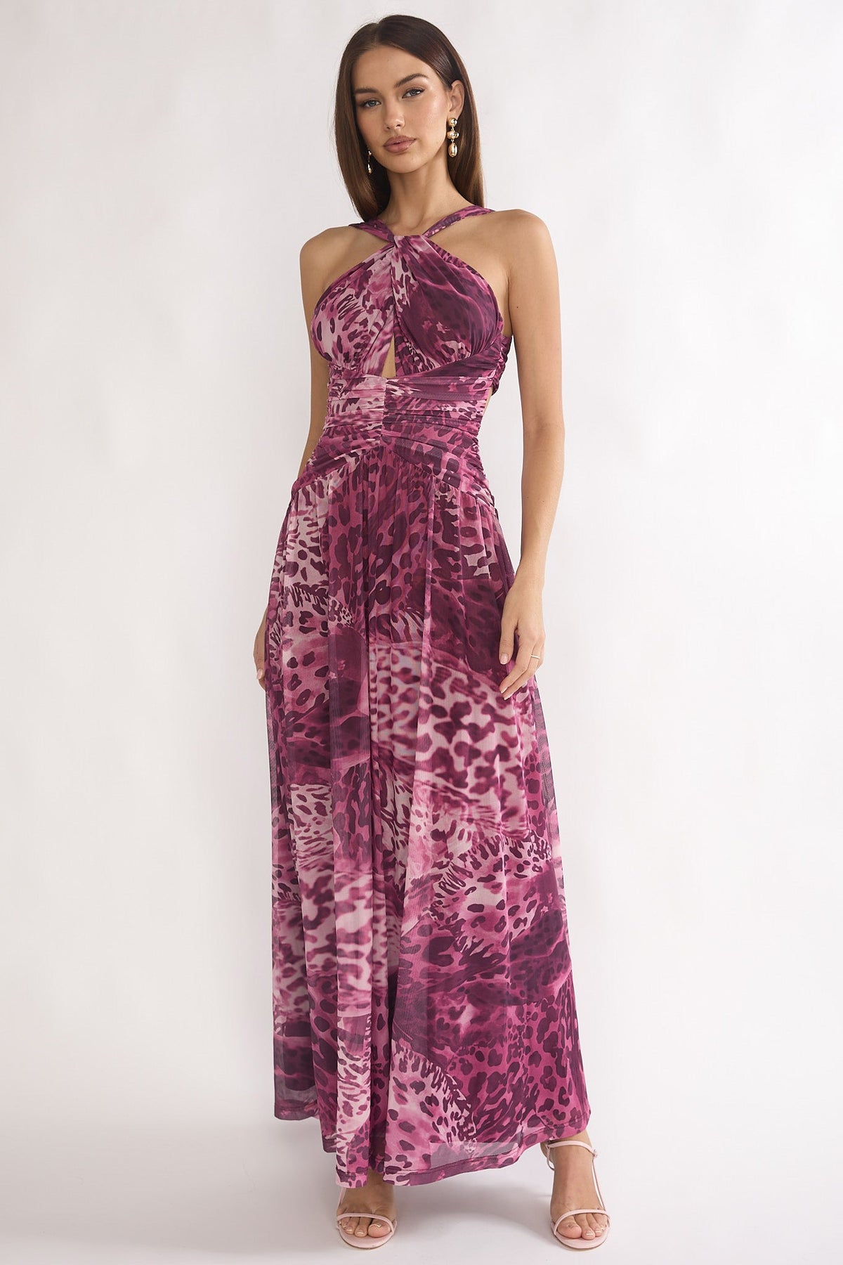 Pirelle Cut-Out Back Maxi Dress Leopard Purple