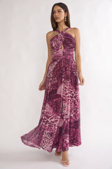 Pirelle Cut-Out Back Maxi Dress Leopard Purple