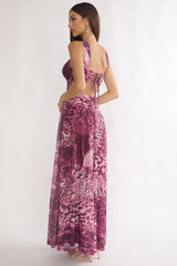 Pirelle Cut-Out Back Maxi Dress Leopard Purple