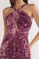 Pirelle Cut-Out Back Maxi Dress Leopard Purple