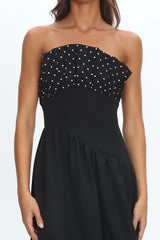 Illianah Frill Bust Asymmetric Hem Maxi Dress Black