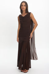 Rosellea Draped Shoulder Maxi Dress Chocolate