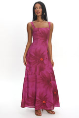 Teressa Square Neck Maxi Dress Floral Fuchsia