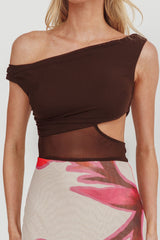In Blooms Mesh Bodice Maxi Dress Print Chocolate