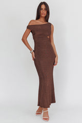 In Blooms Asymmetric Neckline Maxi Dress Shimmer Chocolate