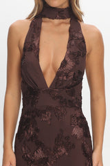 Cipriana Backless Halter Maxi Dress Embellished Brown