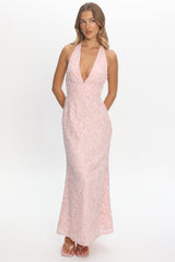 Ruelle Backless Halter Maxi Dress Sequin Blush