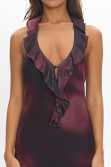 Live Loud Ruffle Halterneck Maxi Dress Print Brown
