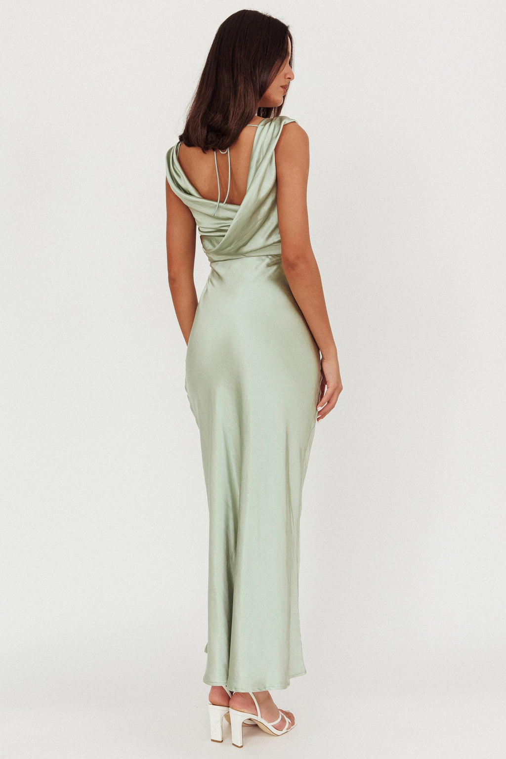 Chills Cowl Neck Satin Maxi Dress Sage