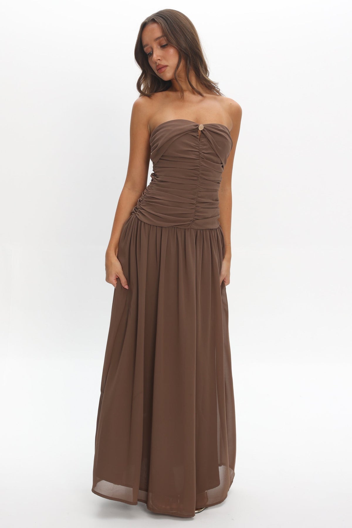 High Streets Strapless Maxi Dress Mocha
