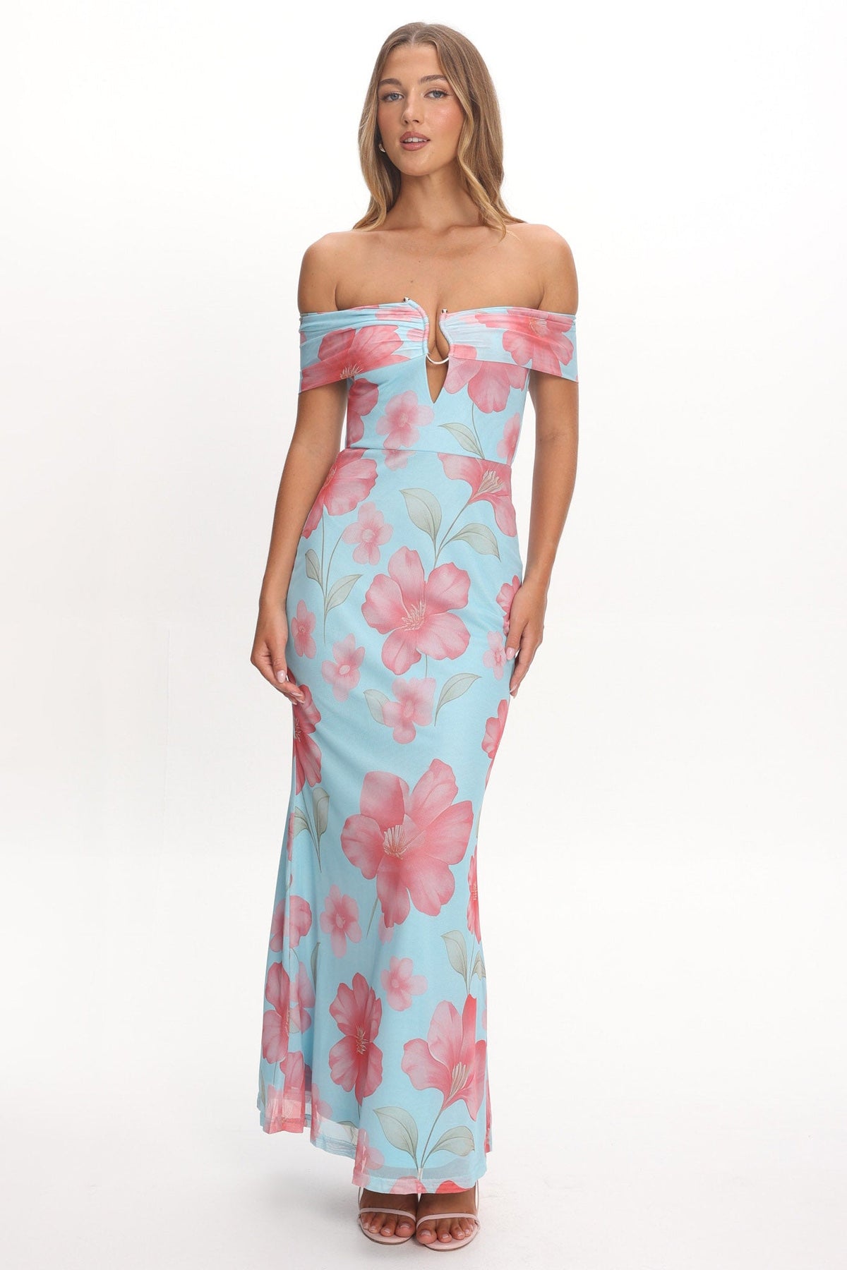 Tilda Off-Shoulder Maxi Dress Floral Blue