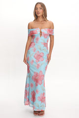 Tilda Off-Shoulder Maxi Dress Floral Blue
