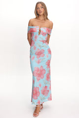 Tilda Off-Shoulder Maxi Dress Floral Blue