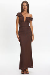 Raeva Ruched U-Neckline Maxi Dress Chocolate