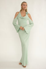 Solenne Cowl Neck Cold Shoulder Maxi Dress Sage