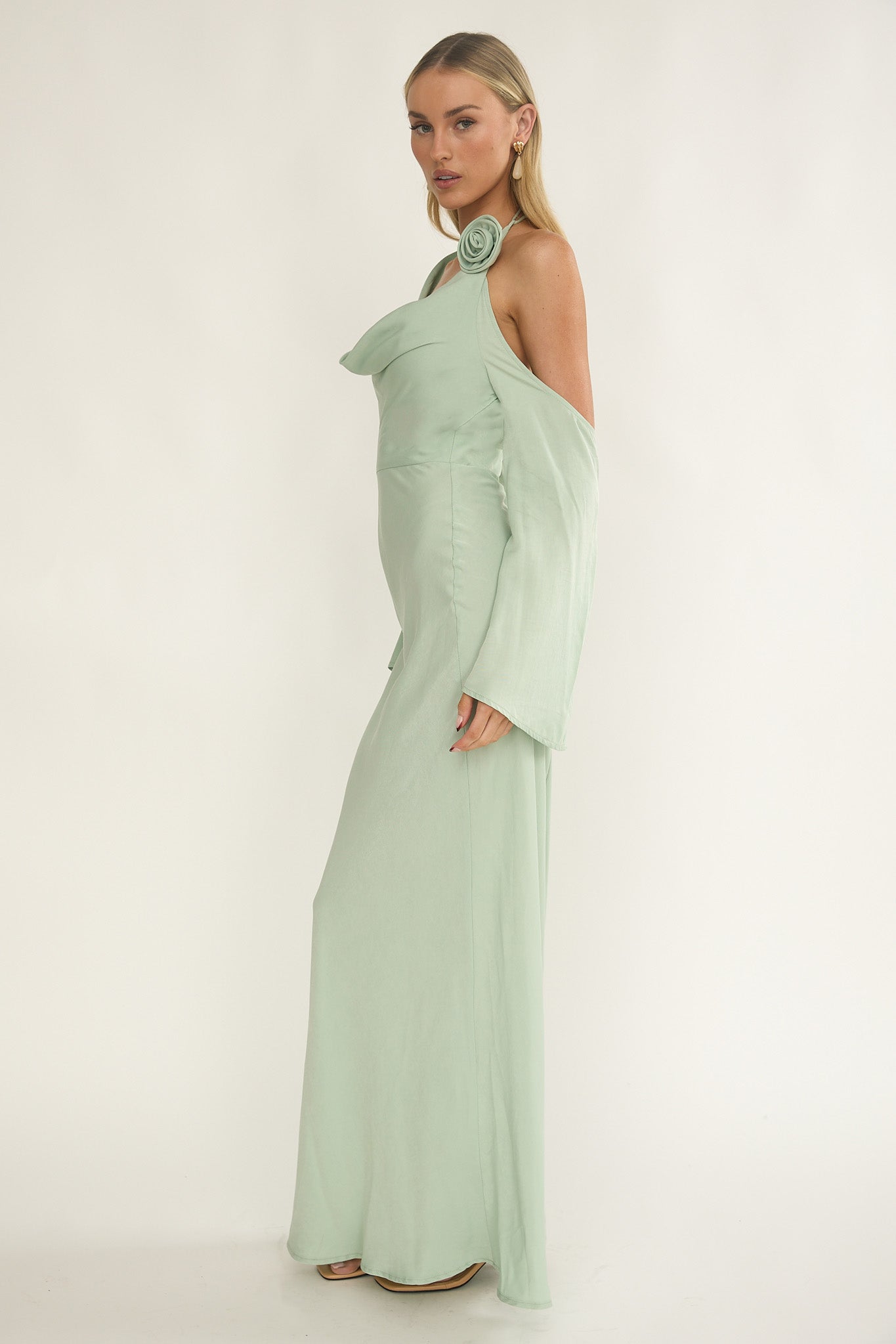 Solenne Cowl Neck Cold Shoulder Maxi Dress Sage