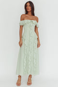 Scarlet Off-Shoulder Ruffle Trim Maxi Dress Sage