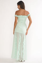Fall In Love Off Shoulder Frill Maxi Dress Sage