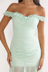 Fall In Love Off Shoulder Frill Maxi Dress Sage