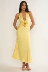 Vale 3D Flower Halter Maxi Dress Sunflower